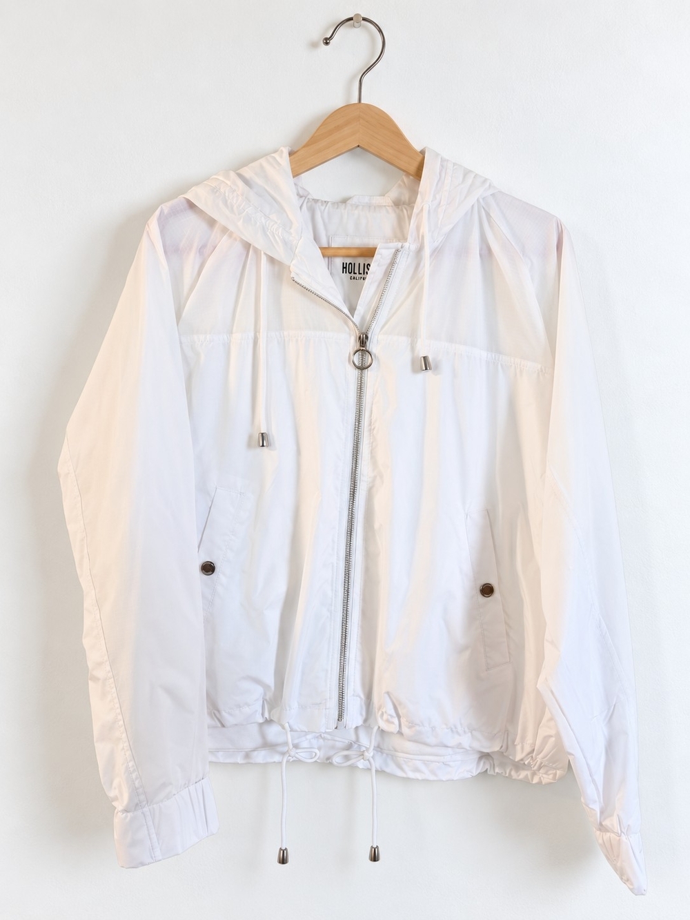 Hollister White Lightweight Hooded Windbreaker Jacket